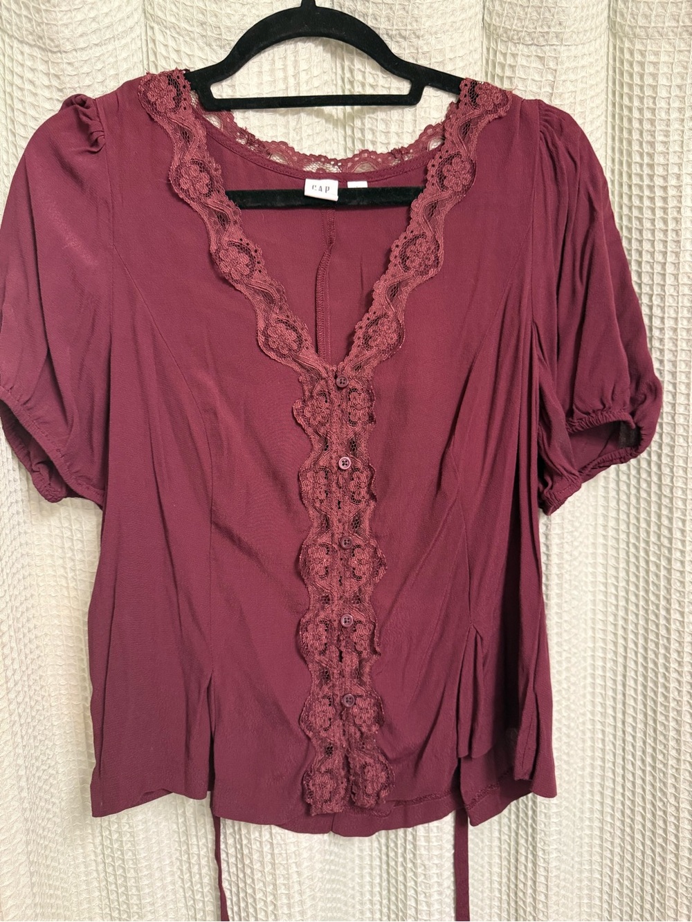 GAP Plum Lace-Trim Button Front Blouse